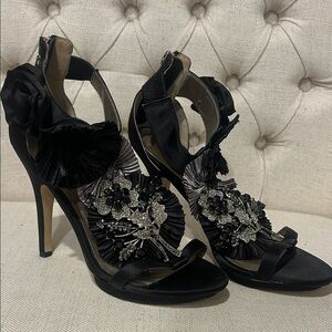 Gorgeous Black Satin Embellished Women's Heels